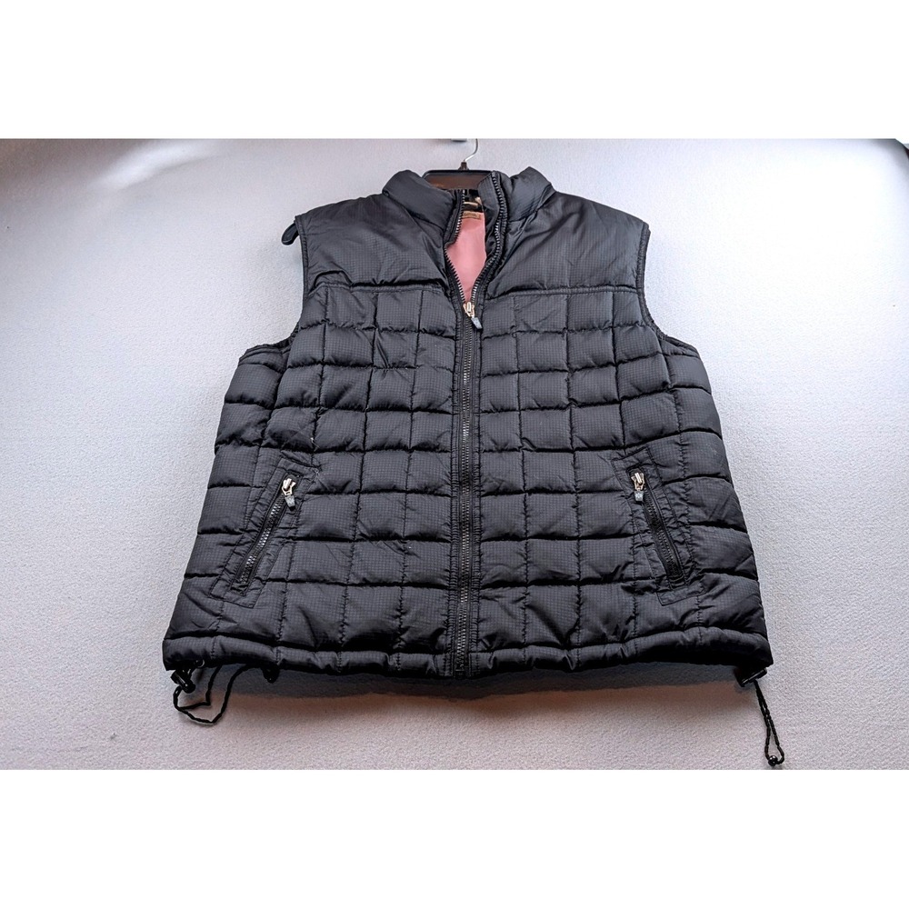 RuffHewn Womens Black Down Puffer Vest Quilted Ripstop Pink Lining Size Large